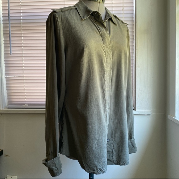 ANN TAYLOR Navy Green Silk Button Down Shirt Long Sleeve Size S - Picture 4 of 7